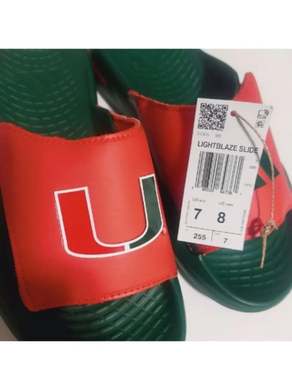 Miami Hurricanes adidas Lightblaze Slide Mens Size 7 Womens Size 8 Sandals Green